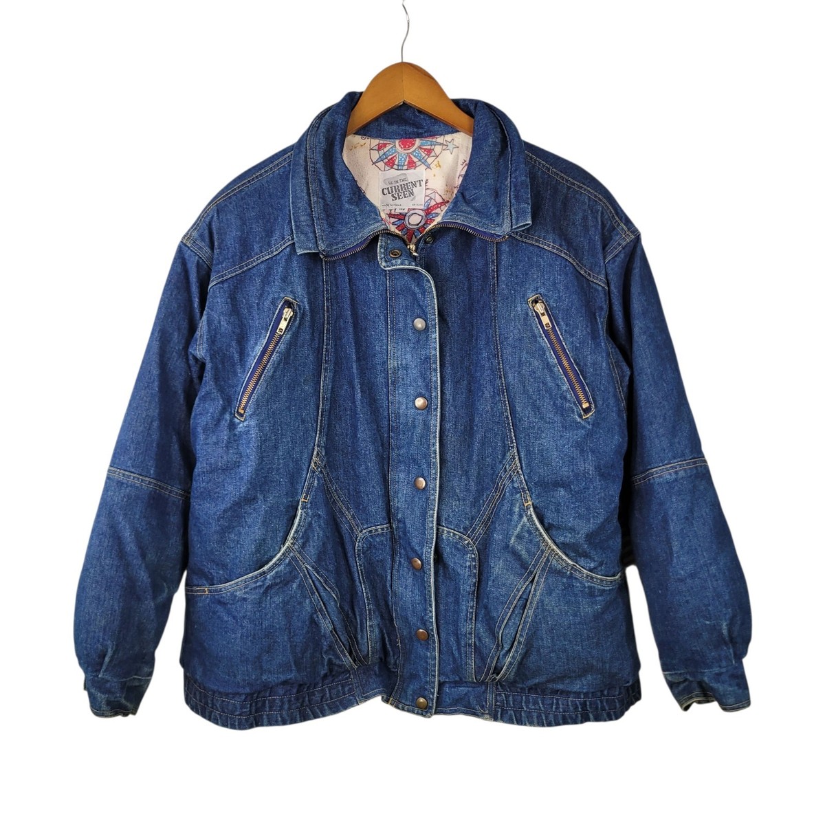 Vintage 80s 90s Denim Puffer Coat 16W XL 1X Jean Jacket Medium