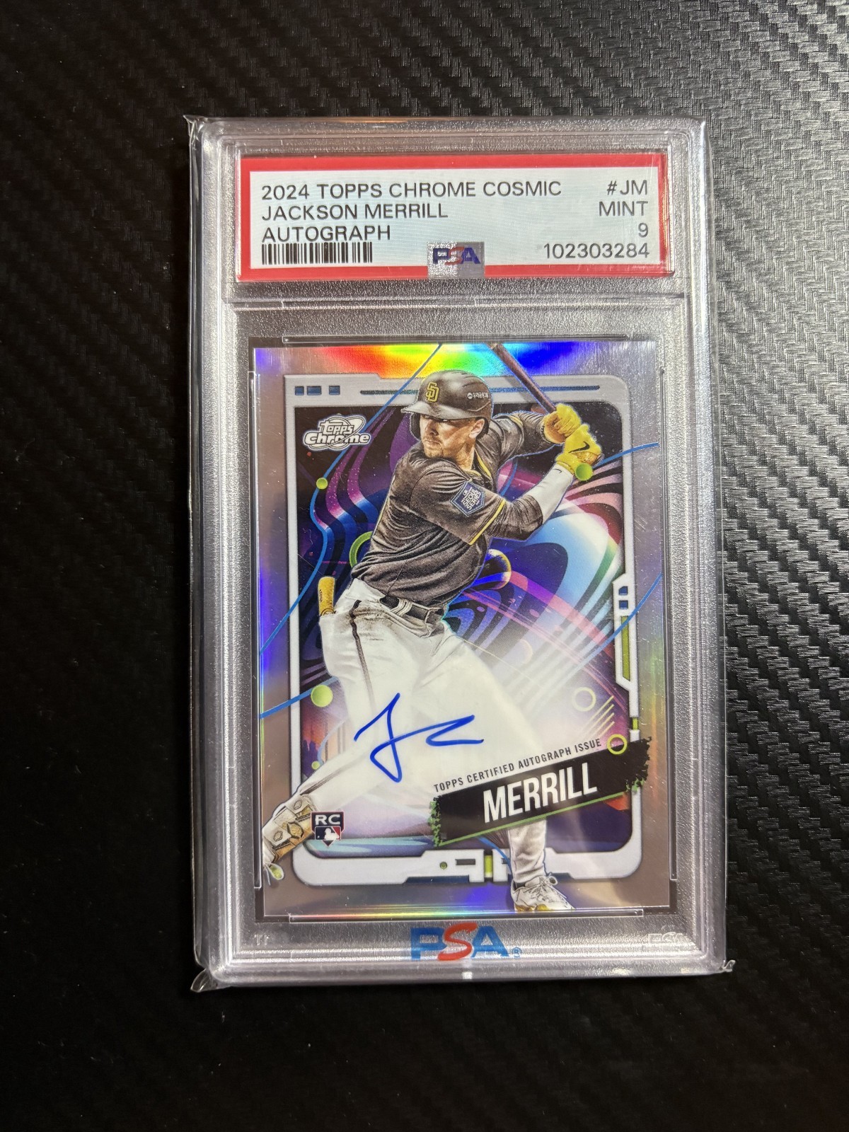 2024 Topps Cosmic Chrome Jackson Merrill Refractor Autograph #CCA-JM PSA 9 Mint