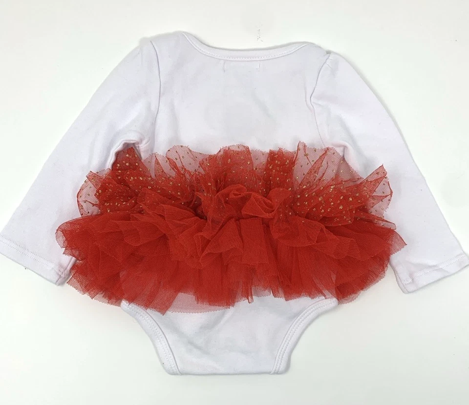 Macacão Tutu Natal Coração Vermelho Natal Mud Pie Meninas 3-6 Meses Branco I Love Santa - Imagem 3 de 4