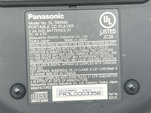 Panasonic SL-SW940 Blue Portable CD Player Discman With Earbuds & Carrying Case - Picture 13 of 20