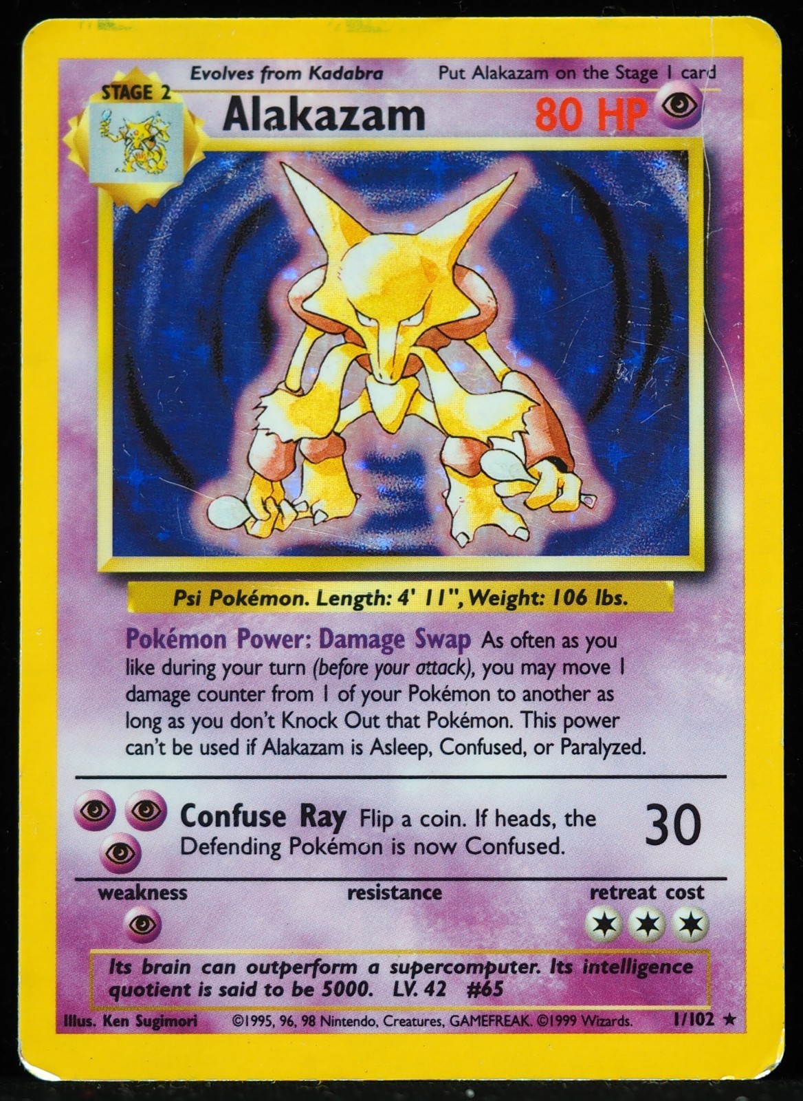 Alakazam #1/102 Base Set MP Pokemon Card