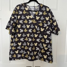 Disney Gray With Polka Dot And Stripped Mouse Heads Scrub Top. Size XL.