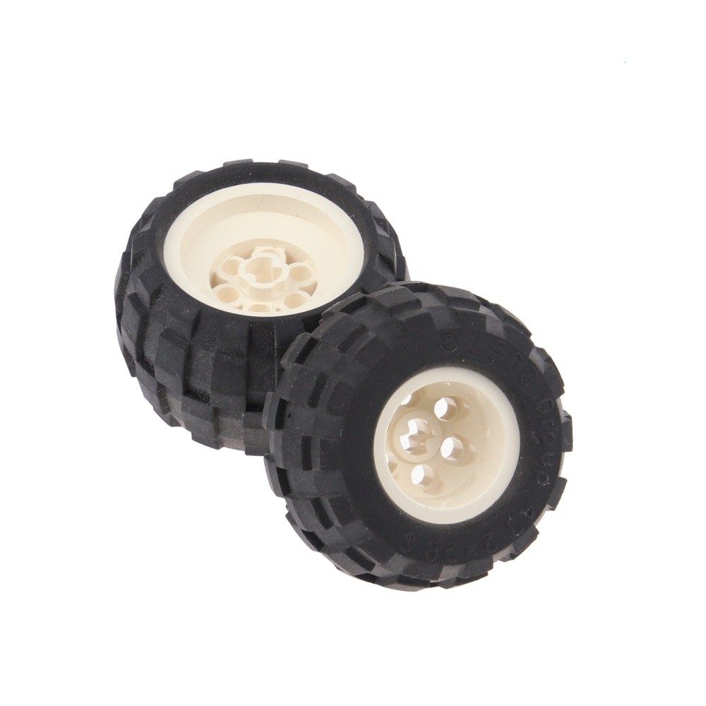 2x Lego Technic Wheel 43.2x28 S Black Rim White Balloon Tire 6579 6580c01