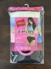 HANES NYLON HI-CUT BRIEFS LACE WAIST COTTON LINER TAGLESS 6 PACK WOMEN'S SIZE 8