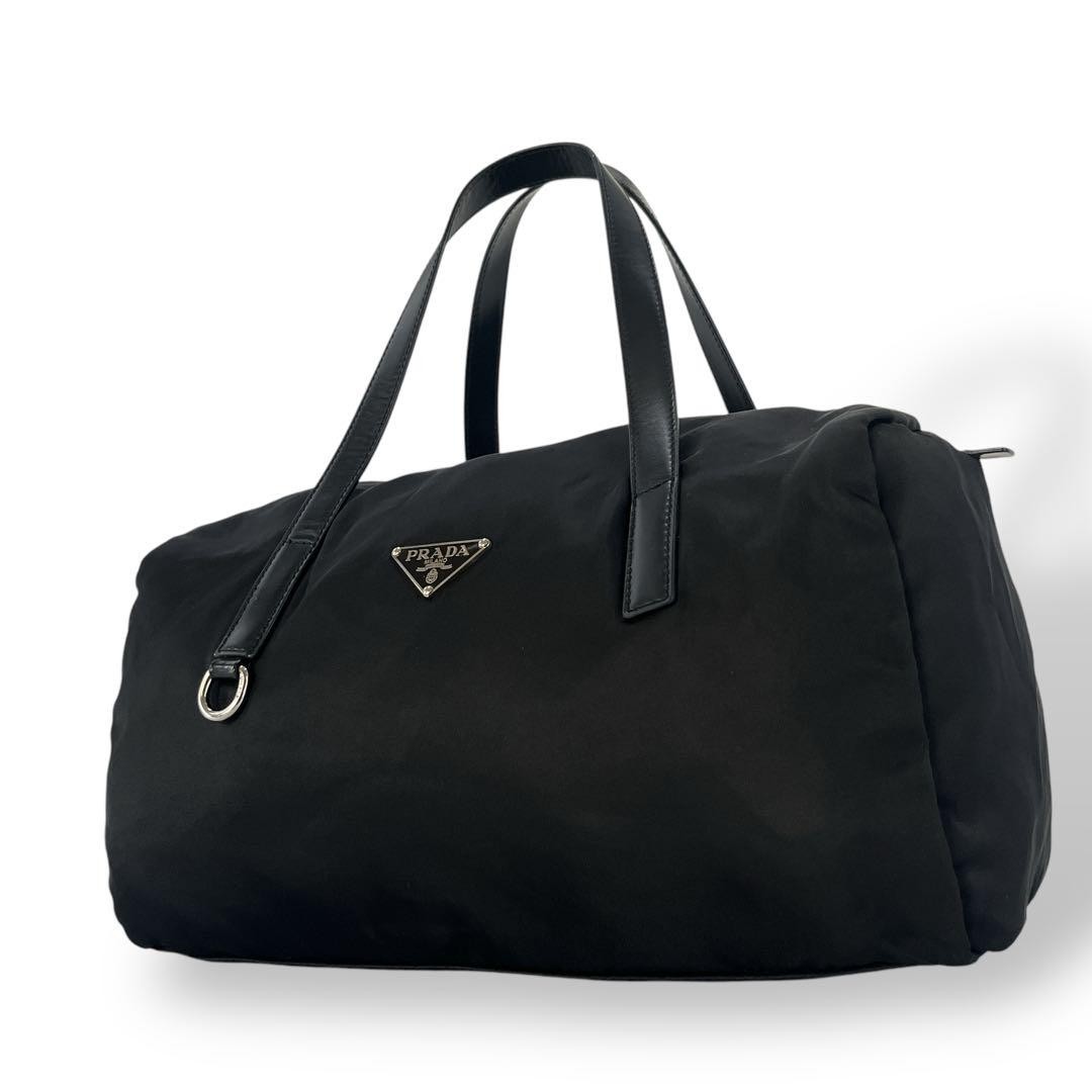 Prada Handbag Mini Boston Bag Triangle Logo Tessuto Nylon Black Designer Purse
