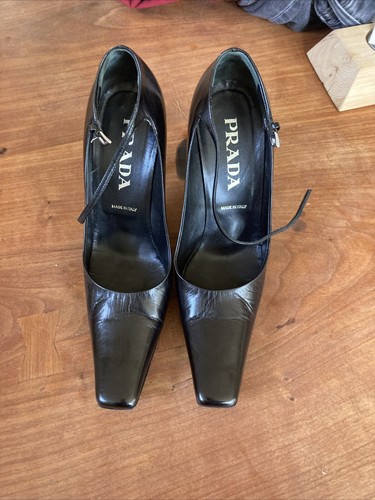 Authentic Prada Black Leather Heels With Square Toe Size 9 - Picture 12 of 15