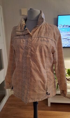 GRANITE OUTDOORS Floral Tan Blue Trench Coat Jacket Mac Foldable Hood Size 18 - Picture 1 of 6
