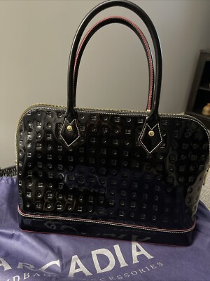 BLACK PATENT LEATHER BAG SATCHEL ARCADIA MADE IN ITALY With Dust Bag New