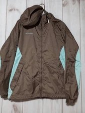 Columbia Jacket Ladies Large Waterproof Brown Teal Drawstring Waist