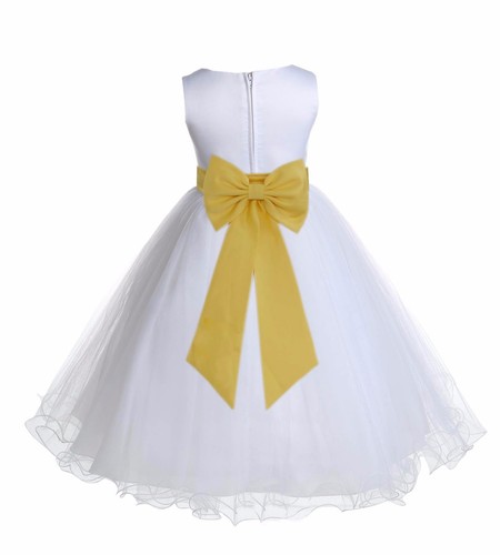 Satin White Tulle Flower Girl Dress Wedding Pageant Communion Reception Baptism - Picture 50 of 61