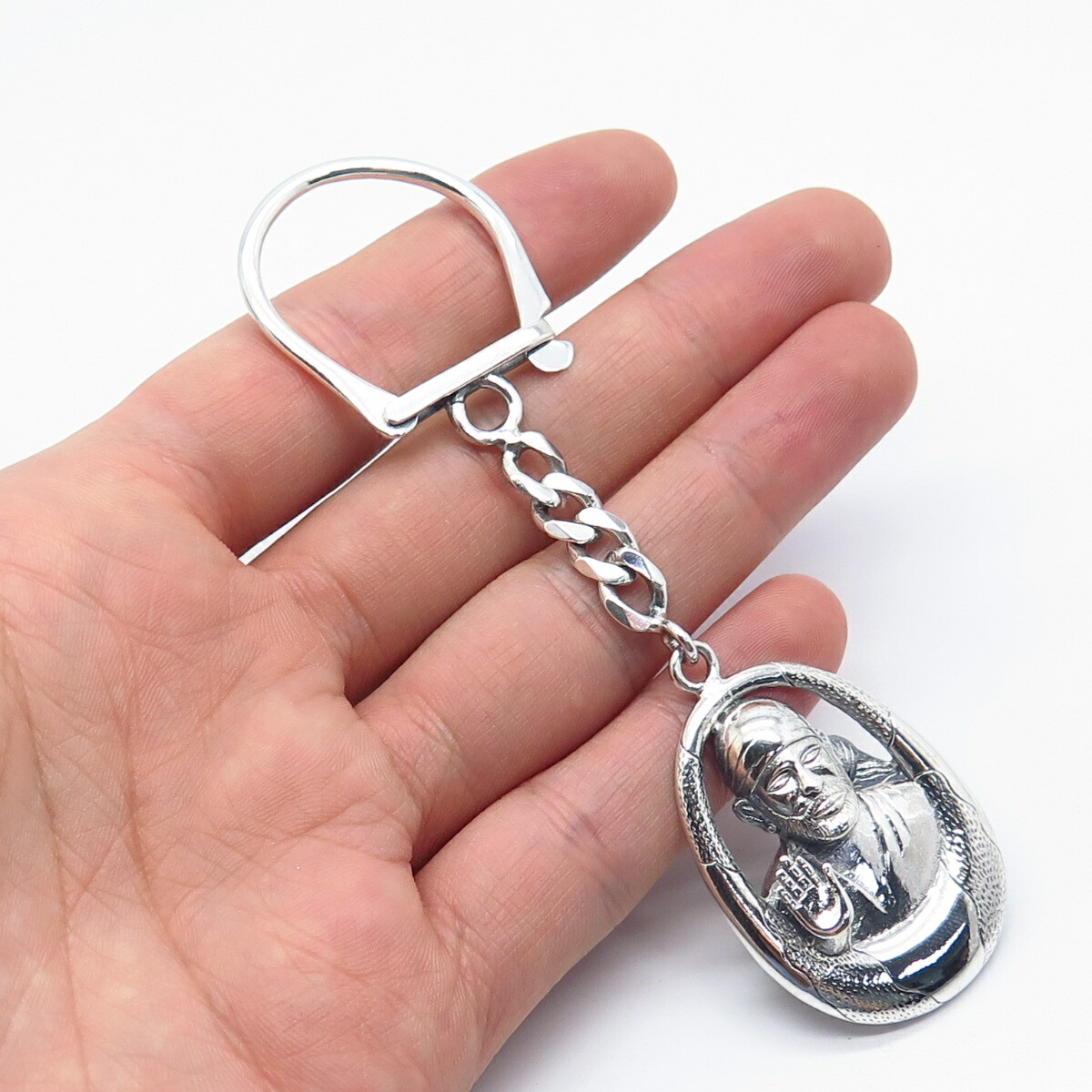 925 Sterling Silver Vintage Oath Affirmation Men Cuban Chain Key Ring