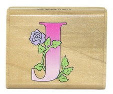 RARE Noteworthy Wood Mount Rubber Stamp Pretty ALPHABET MONOGRAM LETTER "J"