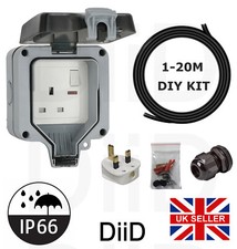 Exterior Single Plug Socket 1m - 20m | DIY Outside Extension Lead | Waterproof