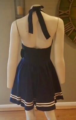 Hell Bunny Vixen Dress Women Small Blue Halter Skull Sailor Fit