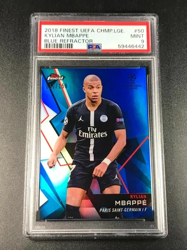 KYLIAN MBAPPE 2018 FINEST CHAMPIONS LEAGUE BLUE REFRACTOR ROOKIE RC /150 PSA 9