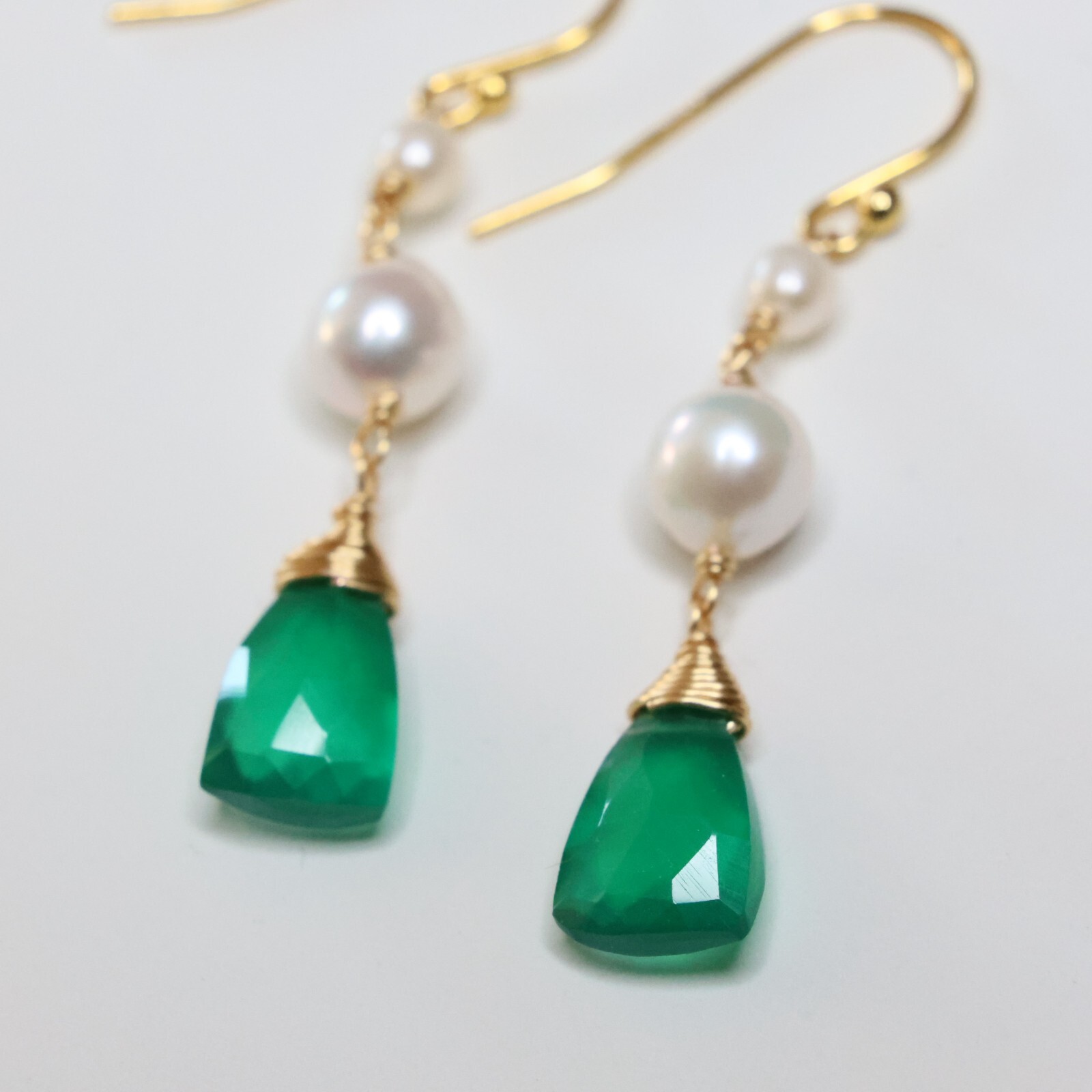 Boucles d'oreilles argent et onyx vert 2114 avec pierre naturelle fine