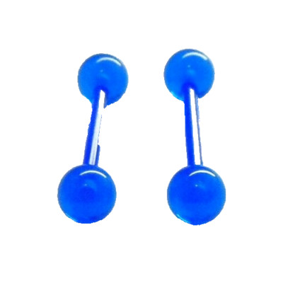 2 14g 5/8 Blue Barbells Tongue Nipple Ear Rings UV Black Light Glow Flexible