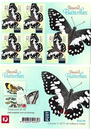 Booklet $13.75 Butterflies International 5 x $2.75 Stamps Peel & Stick MUH/MNH
