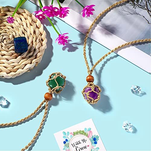 6 Pieces Necklace Cord Empty Stone Holder Empty Necklace Holder Quartz Beige