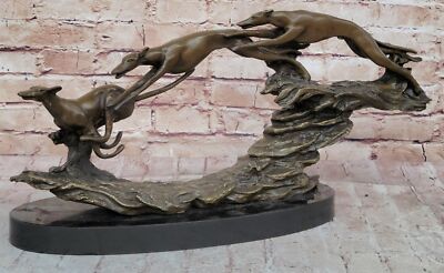 Bronze Sculpture 3 Wild Dogs Running Greyhound Dog Marble Base