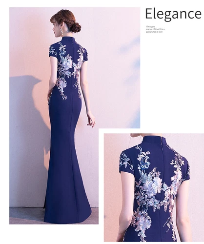 Damen Abendkleid Fischschwanz Chor Kleid Bankett Chinesisch Cheongsam Kleid - Bild 5 von 23