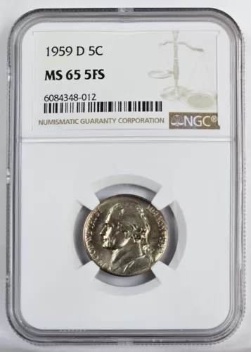 1959 D Jefferson Nickel *** NGC MS 65 5FS