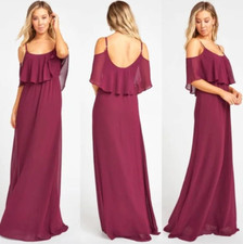 NWT Show Me Your Mumu Caitlin Ruffle Maxi Dress in Merlot Chiffon Size S