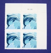 Sc # 4388 ~ Plate # Block ~ 64 cent Dolphin Issue