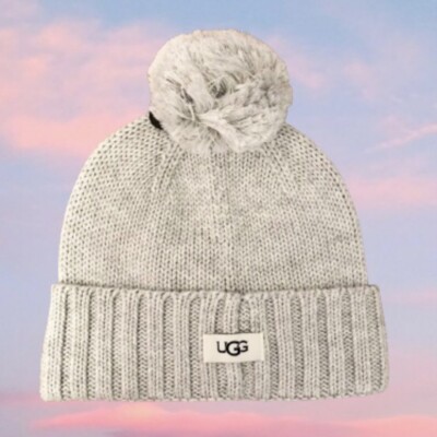 UGG ​Pom-Pom Gray Knit Beanie Stylish Hat Topped by a Yarn  display picture 1