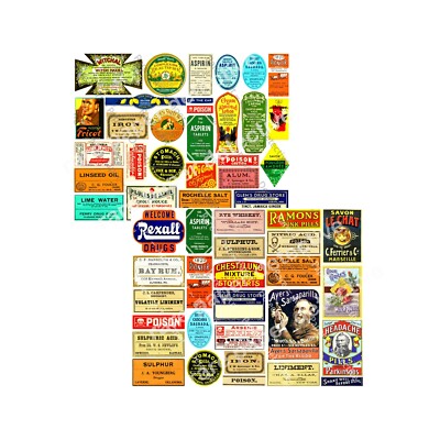 54 Apothecary Stickers, Halloween & Medicine Cabinet Label Décor, 2 Sheets, e13