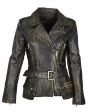 Women Cafe Racer Moto Biker Distressed Brando Black Vintage Real Leather Jacket