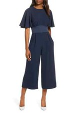 ELIZA J FLUTTER SLEEVE CROP NAVY JUMPSUIT  sz10