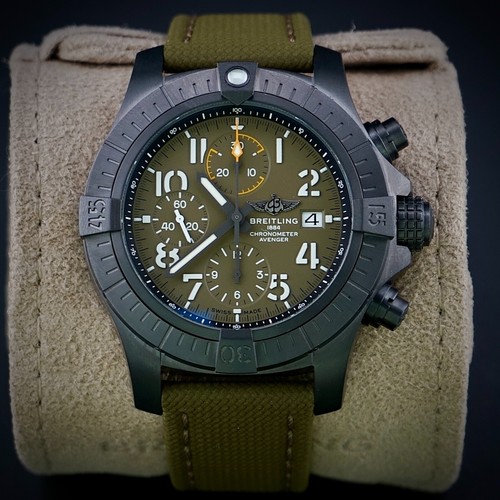Breitling Avenger 45MM Night Mission Military Green V13317 Chronograph Watch