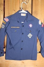 Boy Scouts of America Uniform Youth Shirt 10 Long Sleeve Blue Cub SEWN patches
