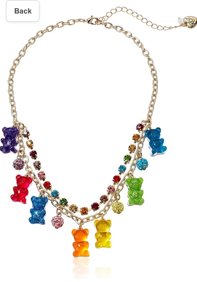 Betsey Johnson Gummy Bear Rainbow Rhinestone Necklace & Bracelet