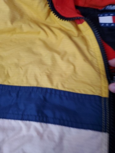 Vintage Tommy Hilfiger Jacke Herren XL Grün Blau Mantel Color Block Big Logo Flag - Bild 5 von 11
