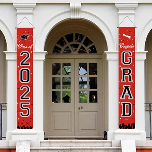 Graduation Banner Class of 2025, Red Graduation Party Decorations, Congratulatio - Picture 1 of 12