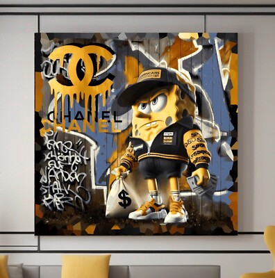 XL LEINWAND BILD BIS 140x140x5 SpongeBob-Schwammkopf GRAFFITI POP-ART STREET-ART