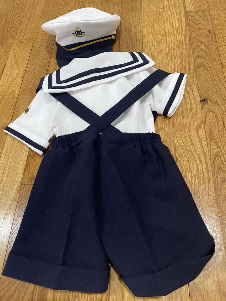 Conjunto de roupa de marinheiro infantil menino, azul marinho/branco, tamanho: médio 6-12 meses - Imagem 3 de 3