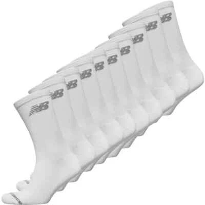 New Balance Socks 10x Pack (10 Pairs) White Cushioned Crew Socks Sports RRP £40
