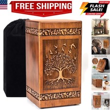 Wooden Cremation Urn for Human Ashes Adult Male Female 250 lbs, Engraved Tree...