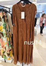 ZARA NEW WOMAN MID ZW COLL. RUCHED EMBROIDERED DRESS TOFFEE XS-L 5107/271/745