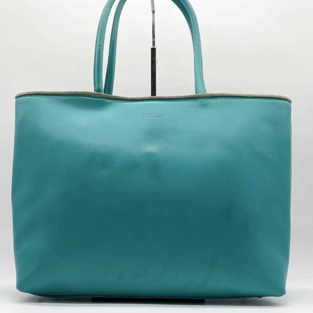 FURLA Tote Shoulder Bag Ribbon Rubber Leather Green Women's USED