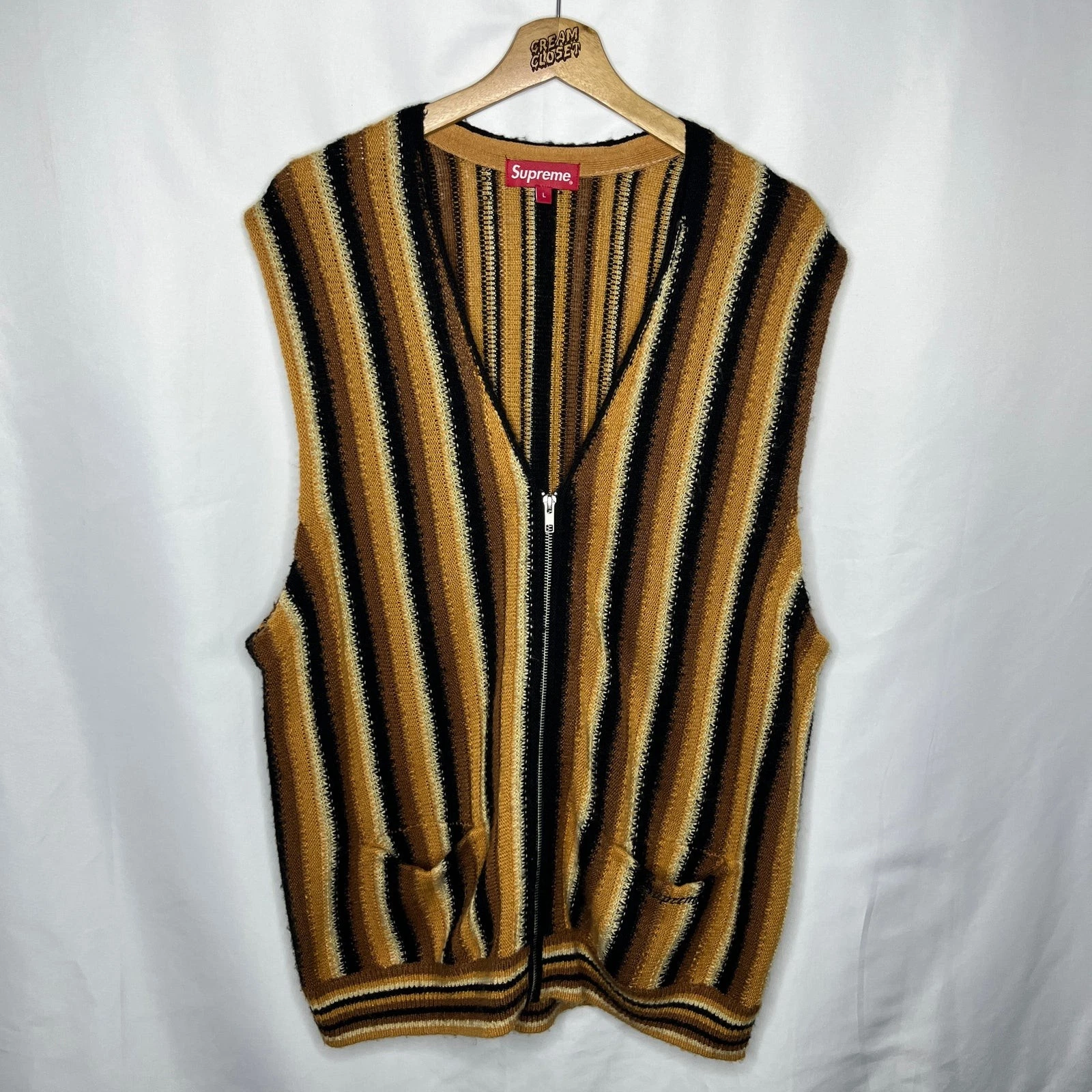SS21 2021 Supreme NYC Stripe Knit Sweater Vest in Brown L image 1
