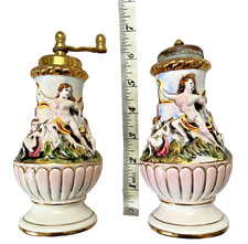 Capodimonte Salt and Pepper Mill Set of Two Multicolor Cherubs Design Italy 7"