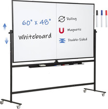 Large Magnetic Mobile Whiteboard 60"X48", Rolling Double Sided Stand Whiteboard