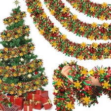 39.3ft Christmas Snowflake Tinsel Garland Green Red Gold Metallic Tinsel Twist