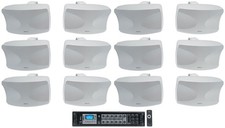 12 Rockville WET-44 PRO Dual 4" 4-Way Swivel 70V White Commercial Speakers Amp