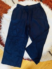 Tahari 100 Linen Wide Leg Pull On Pants Women's Large Navy Coastal Lagenlook