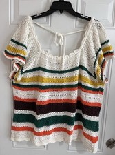 Torrid 3x Top Crochet Striped Knit Cotton Top Summer Sweater Square Neck Boho